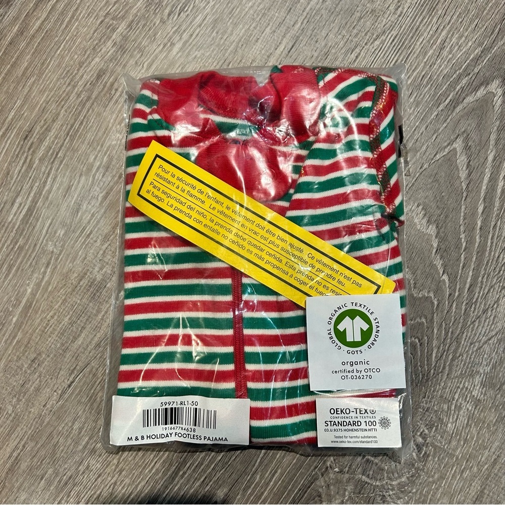 NWT Hanna Andersson Holiday Stripe Footless Organjc Cotton Pajama Sleeper - Picture 2 of 2